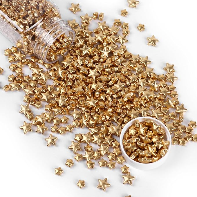 Cobakey Bright Gold Sprinkles for Cake Decorations 100g/ 3.52oz Star Metallic Pearl Sugar Sprinkles for Cupcake Toppers Wedding Party Valentines Halloween Christmas Supplies