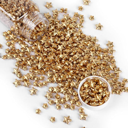 Cobakey Bright Gold Sprinkles for Cake Decorations 100g/ 3.52oz Star Metallic Pearl Sugar Sprinkles for Cupcake Toppers Wedding Party Valentines Halloween Christmas Supplies