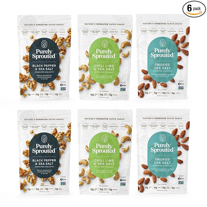 Purely Sprouted Nuts About Nuts, Non-GMO Superfood for Healthy, Certified USDA Organic, Gluten-Free Snacking (4 oz, 6 pack)