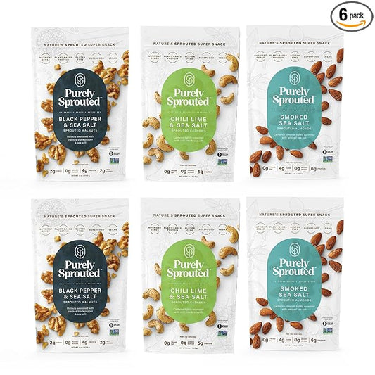 Purely Sprouted Nuts About Nuts, Non-GMO Superfood for Healthy, Certified USDA Organic, Gluten-Free Snacking (4 oz, 6 pack)