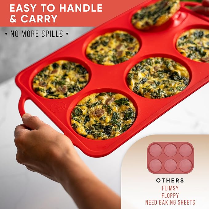 Jumbo Top Silicone Muffin Pans for Baking - Silicone Jumbo Muffin Pan 6 Cup- Cupcake Pans for Baking, Muffin Top Pans Non Stick – Easy Release, BPA-Free, Oven Safe, 4 Inch Jumbo Size Egg