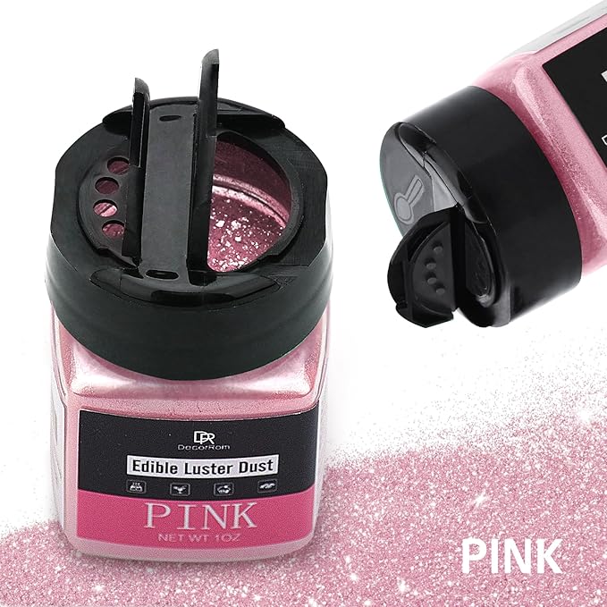 Edible Glitter - 1oz Luster Dust Edible Food Grade Glitter for Cocktail, Cake Decorating, Baking, Drinks - Shimmer Dust Powder, Metallic Food Coloring Powder for Icing, Fondant, Candy, Cookie (Pink)