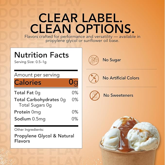 Dolce Flav Natural Caramel Extract - 2 Ounce Water-Soluble Multipurpose Flavoring Ideal for Baked Goods, Beverages, Coffee, Desserts & Ice Cream - Perfect Kitchen Gift for Holidays