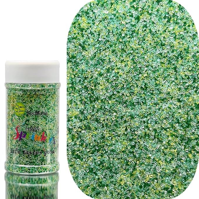 SE Si&Moos Green Mixed Sanding Sugar Crystals for Cake Decorating Green and White Sprinkles Colored Sugar Rimmer, Perfect for Cookie, Cake, Cupcake and Cocktail, Wedding Party Christmas Supplies 3.5 OZ
