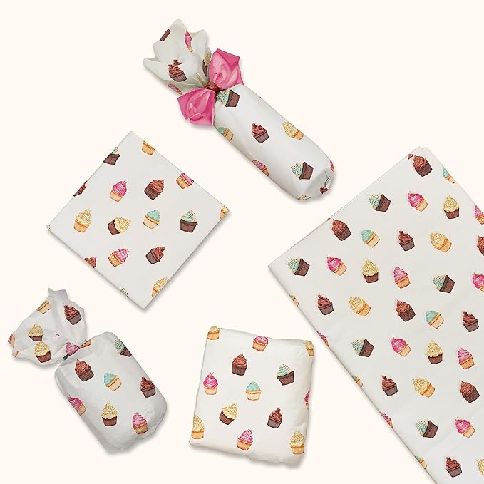 Cupcakes Birthday Party Printed Tissue Paper for Gift Bags or Boxes and Wrapping - Bulk Decorative Art Tissue Paper for Packaging and Gifting | 24 Sheets 20" x 30"