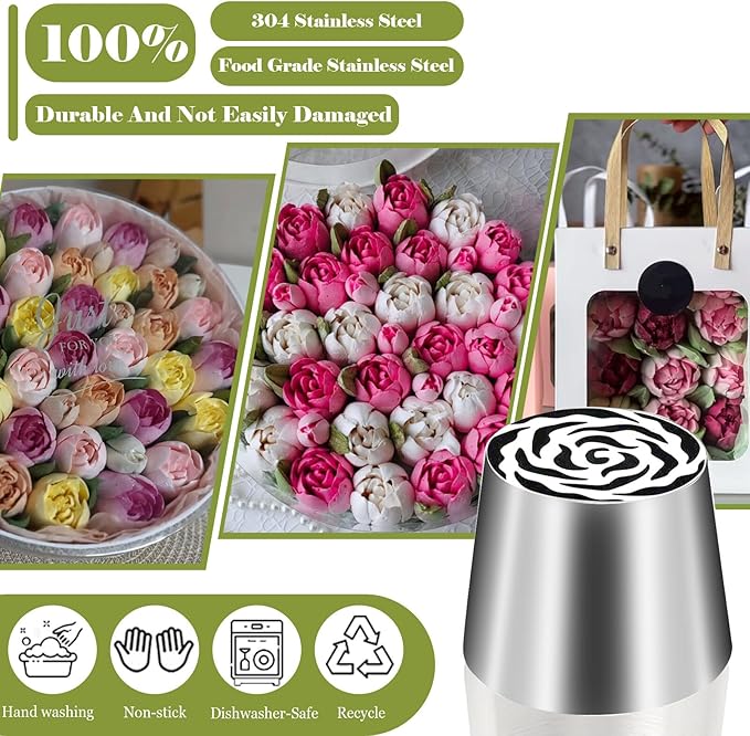 FANTEXY Extra Large Russian Piping Tip Food Grade Seamless Design Stainless Steel Rose Floral Nozzle for Cake Decorating, Frosting,Dishwasher Safe, SL48