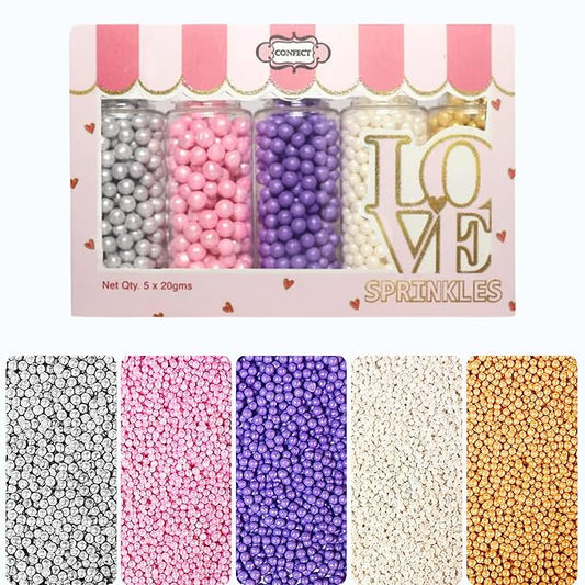 Confect Pearl Sprinkles | Sprinkles for Cakes & Cupcakes Decoration | Assorted pack of 5 Royal Unicorn | Mix Sliver, Baby Pink, Purple, White & Golden Dragees | Vegan, Gluten-Free, Nut-Free, Soy-Free, Dairy-Free, Palm Oil-Free, No Artificial Dyes - 5 Oz