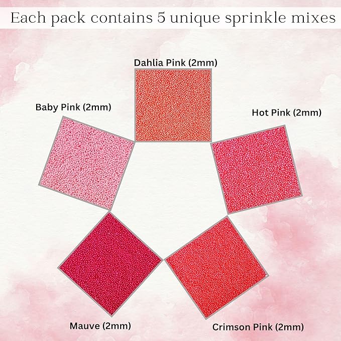 Confect Multicolor Pink Pearl Sprinkles Mix – Edible Baking Decorations for Cakes, Cupcakes, Cookies – Valentine’s & Anniversary Sprinkle Set – Pack of 5 | Vegan, Gluten-Free, Nut-Free, Soy-Free, Dairy-Free , Handcrafted Sprinkle- 5 Oz
