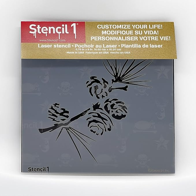 Stencil1 Pine Branch Stencil – Reusable Winter Template for DIY Crafts, Holiday Decor, Painting on Wood, Fabric, Cards & More - 5.75" x 6"