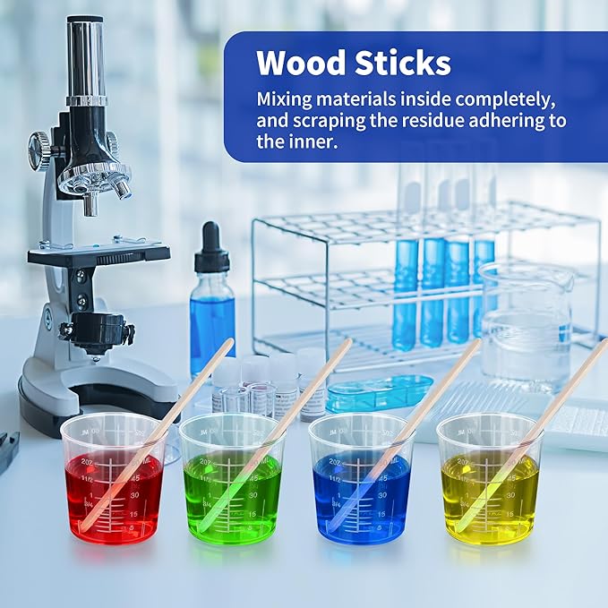 200 Pcs disposable measuring cups for resin, 2oz/60ml Plastic Graduated Cups with 200 Pcs Wooden Stirring Sticks, Clear Scale Cup for Liquid, Medicine
