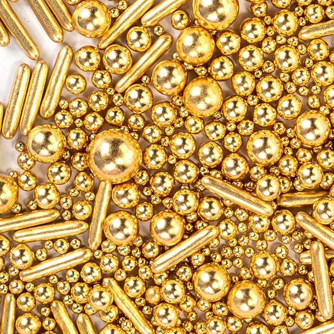 Dazzjoy Gold Pearl Rods Sprinkles, 130g/4.58oz, Mix Size, Gold Sprinkles for Cupcake Decorating, Cupcake Toppers, Cake Decorations, Ice Cream, Wedding Party Valentines Easter Supplies