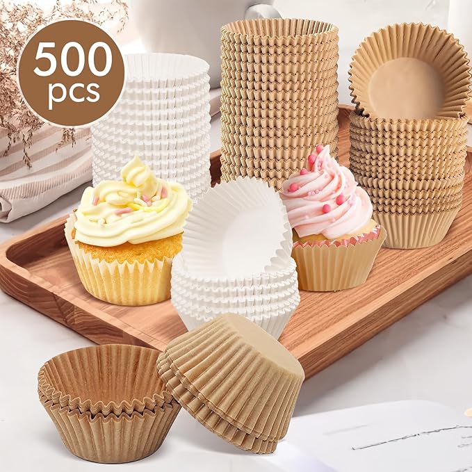 500pcs Standard white cupcake liners for baking,food grade cupcake wrappers,non-stick, greaseproof parchment muffin liners,by Bake Choice (500PCS White)