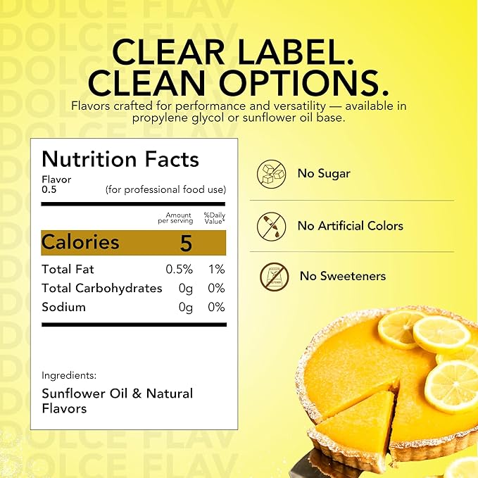 Dolce Flav Natural Lemon Extract – 8 Ounce Oil-Soluble Kosher, Sugar-Free, Concentrated Fresh Citrus Lemon Flavor for Baking, Chocolates & Desserts