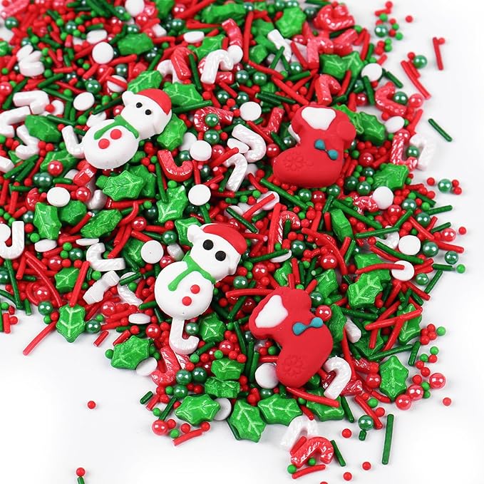 Christmas Sprinkles for Cake Decorating 4.2 oz 2 Snowman + 2 Stocking Icing Decoration Red and Green Pearls Sprinkles for Xmas Party Cupcake Toppers, Cookie, Ice Cream Decorations Celebrations