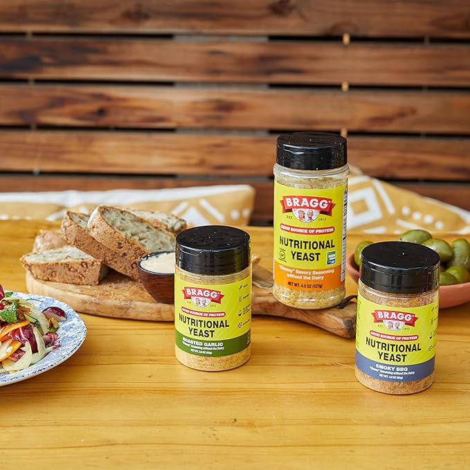 Bragg Nutritional Yeast Seasoning Variety Pack - (2 Pack) 3 oz - Dairy-Free Parmesan Cheese Substitute - Perfect for Salads, Pastas, Popcorn, and More