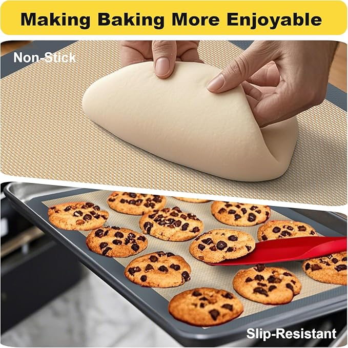 Silicone Baking Mat, 2 Pac 16.5"L x 11.6"W Silicone Cookie Sheets Reusable Baking Mat - Non-Stick Food Safe Dark Gray Oven Baking Sheet for Making Cookies Macaroons Bread
