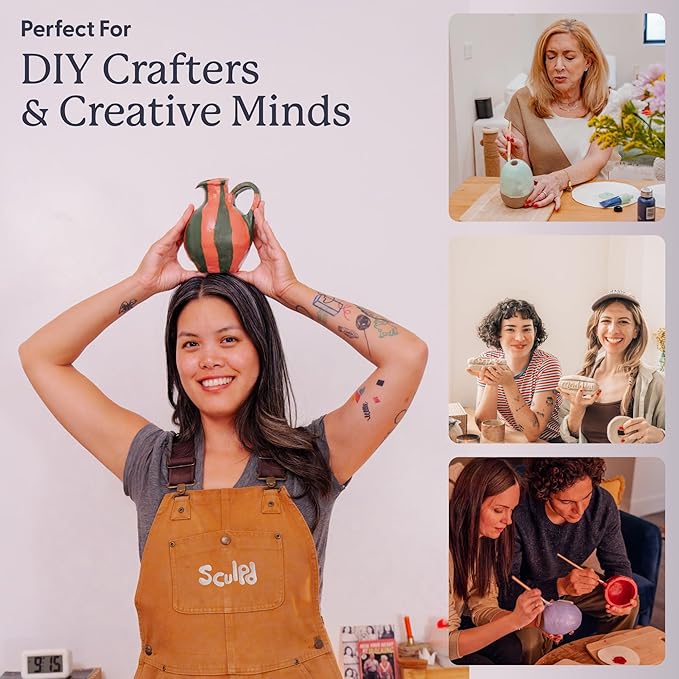 Sculpd - The Original Pottery Kit - Complete Air Dry Clay Kit for Adults Includes Sculpting Tools, Varnish, Paint Brushes, Guides, Arts & Crafts Sets, Gloss Varnish with Earth Tones