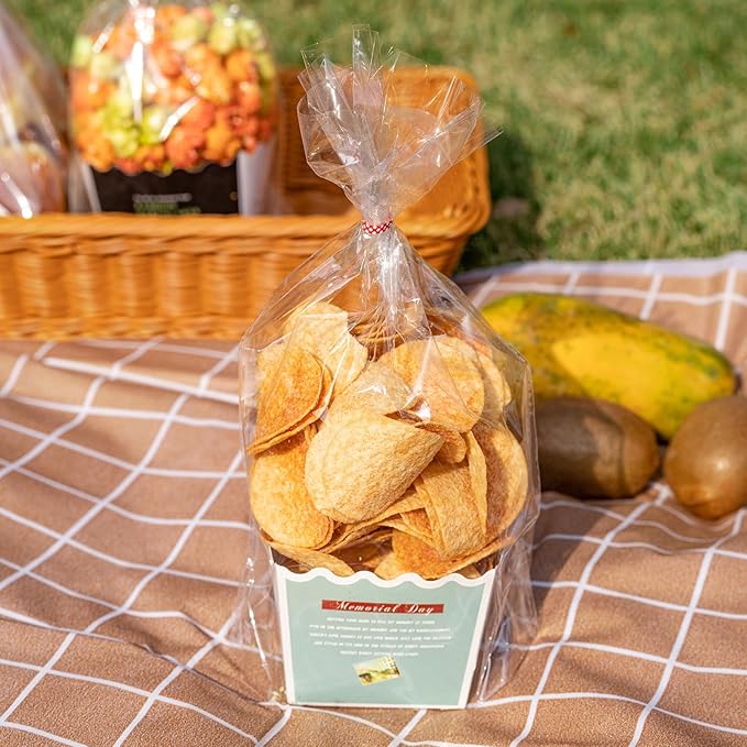 Brandon-super 200 PCS Transparent Clear Cellophane Bags 9x12 Inches, Clear Treat Bags with Ties for Cookie Bags Resealable Cellophane Bag for Packaging Cookies,Gifts,Products,Candy,Favors