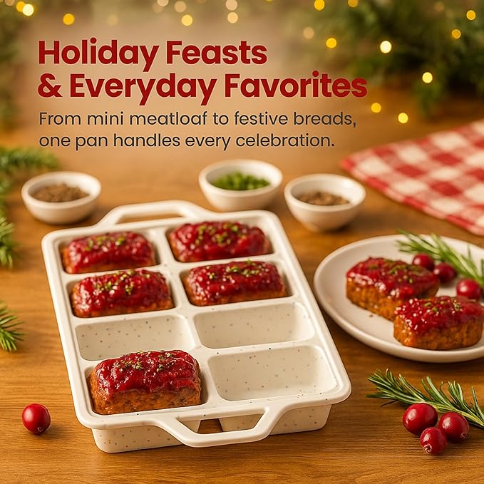 2-Pack Silicone Mini Loaf Pan Set – 8-Cavity Nonstick Baking Molds with Metal-Reinforced Handles – BPA-Free, Odor-Resistant Silicone Pans for Mini Bread, Cakes & Meatloaf – Cream