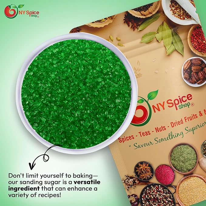 NY Spice Shop Christmas Green Sanding Sugar - 8 Ounce Edible Holiday Sprinkles for Cake Decorating, Cupcakes & Cookies - Festive Baking Decorations for Christmas Desserts, Candy Dishes & Gift Treats