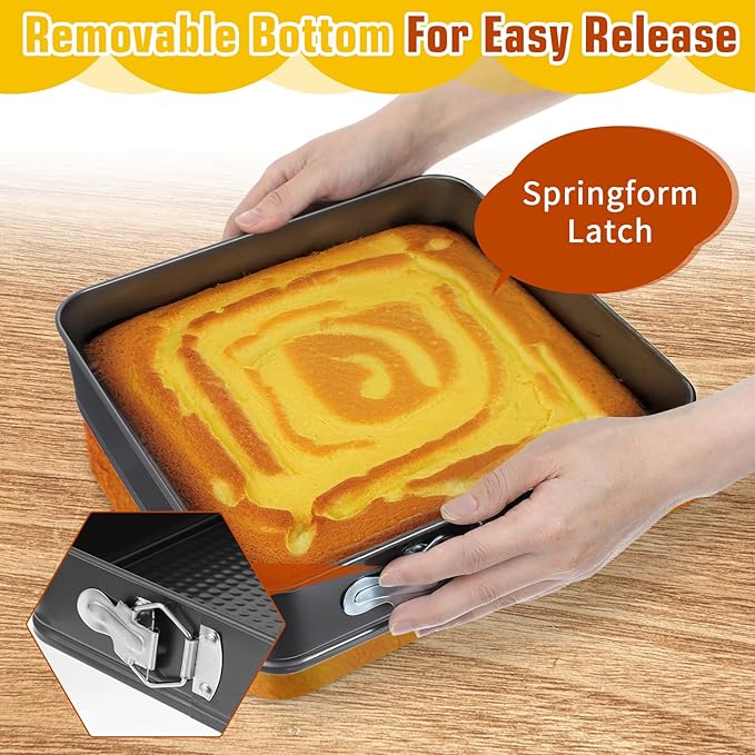 Springform Pan Set, 3-Piece Square Springform Cake Pans (9.45/10.2/11 Inch) - Nonstick Spring Pans for Baking Cheesecake, Carbon Steel Gray Bakeware