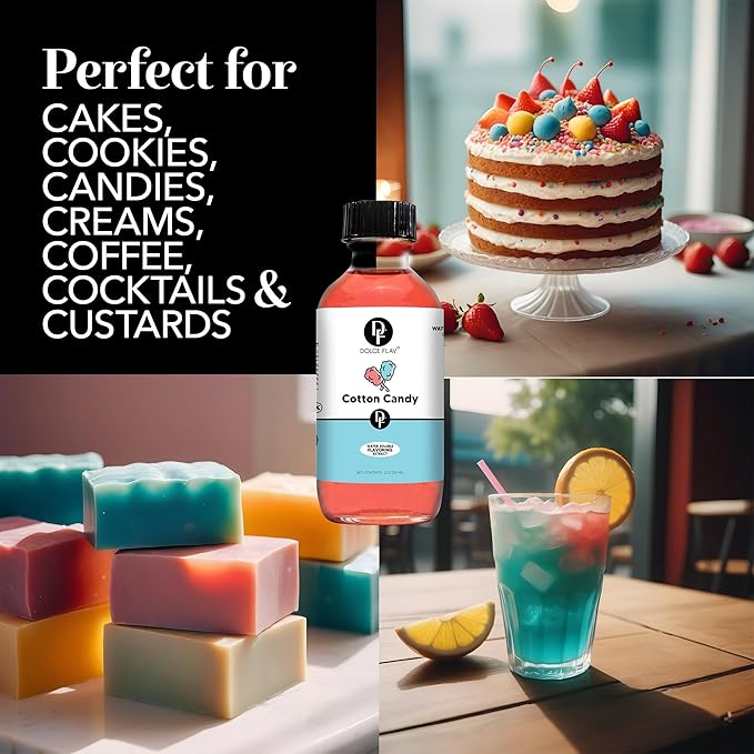 Dolce Foglia Cotton Candy Flavoring – 1 Gallon – Multipurpose Flavoring for Baked Goods, Beverages & Desserts – Intense Aroma with Low Use Rate | 0.25-0.45% (Cotton Candy, 1 Gallon)
