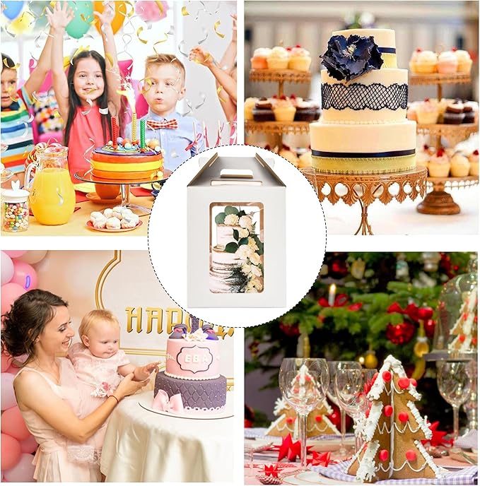12x12x14 Inch Tall Cake Boxes with windows,10in 12in Tall Cake Carrier, Large Tiered Cake Box,Durable White Bakery Box, Layer Cake Box, large cake box(2pack)