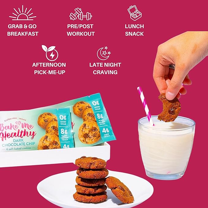 Bake Me Healthy Gluten-Free Cookies - Chocolate Chip (10 Count), Vegan, Gluten Free, Nut Free & Dairy Free, Healthy Snacks for Kids or Adults, School Safe, Low Sugar