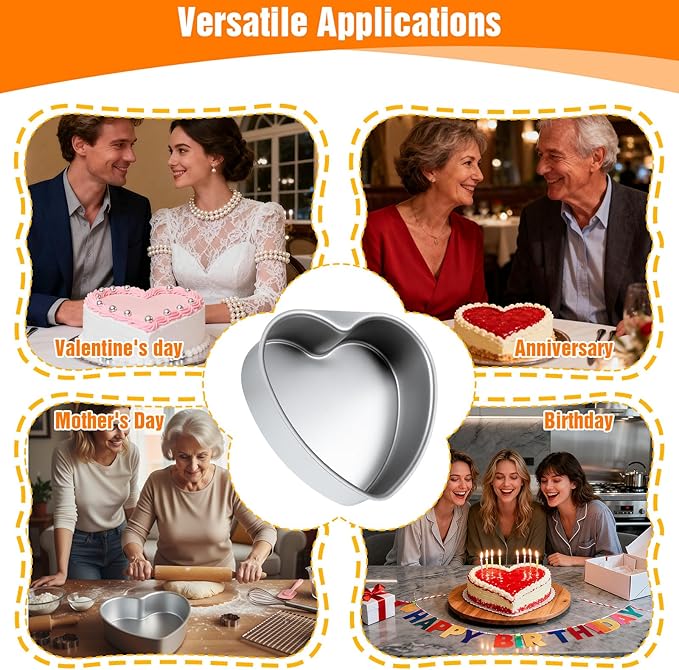 3 Pcs Heart Shaped Cake Pans,8 Inch Aluminum Heart Cake Pans Tin Christmas Baking Reusable Funny Cakes Mold for Baking DIY Mold Tool for Kitchen Birthday Valentine's Wedding Party