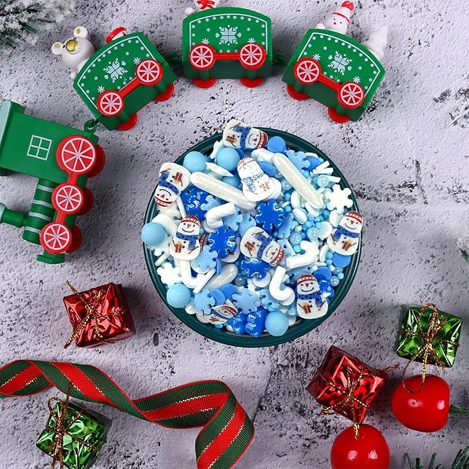 Christmas Sprinkles Winter Holiday Snowflake Sprinkles for Cake Decorating Edible Blue White Sprinkle Snowman Frozen Sprinkle Pearls Sugar Jimmies Mix for Cookie Baking Cake Decoration 3.5 Oz