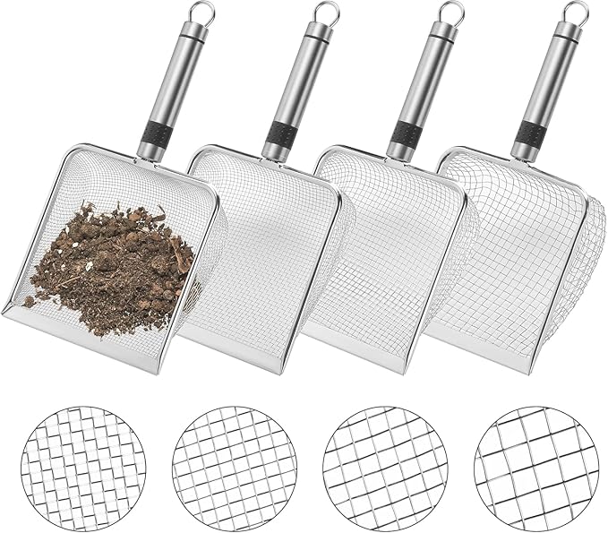 4 Pcs Gardening Soil Sifter, 5" W-Shape Garden Sieve Sifter with Handle (2/2.8/3.8/5 mm Mesh), Portable Gardening Sifter for Gradening Sand Soil Dirt Compost