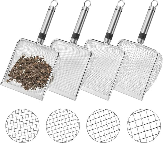 4 Pcs Gardening Soil Sifter, 5" W-Shape Garden Sieve Sifter with Handle (2/2.8/3.8/5 mm Mesh), Portable Gardening Sifter for Gradening Sand Soil Dirt Compost