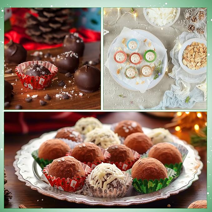AUGSUN 800pcs Christmas Cupcake Liners Paper Candy Cups Santa Claus Snowman Snowflake Mini Muffin Liners for Xmas Holiday Party Cake Candy Truffles Chocolate Making Supplies（8 Designs）