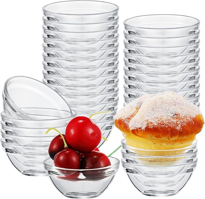 Pinkunn 36 Pack 3 Inch 2.5oz Small Clear Glass Ramekins Bowls Stackable Mini Glass Ingredient Dipping Bowls Small Prep Dishes for Spices Dipping Sauces Ice Cream Dessert, Dishwasher and Freezer Safe