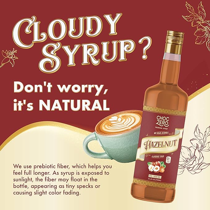 ChocZero Sugar Free Hazelnut Syrup for Coffee - Keto Flavoring Syrups - Low Calorie Simple Syrup for Flavored Drinks – 25.4 Fluid Ounces