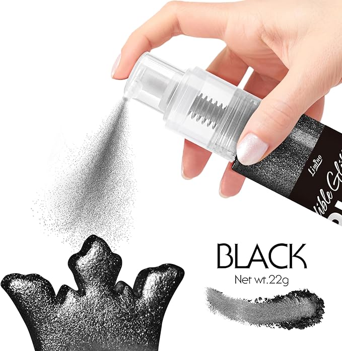 Edible Glitter Spray - 22g Edible Luster Dust Metallic Food Grade Glitter for Drinks, Cake Decorating, Baking - Edible Food Coloring Powder Shimmer Glitter for Cocktail, Icing, Candy (Black)