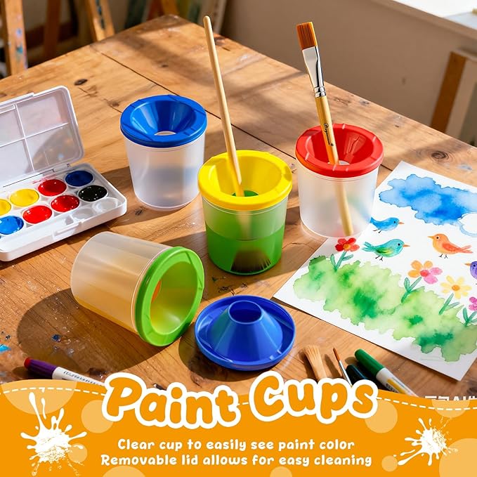 No Spill Paint Cups, 48pcs Paint Cups with Lids for Kids Suitable for Kids Paint, Spill Proof Paint Cups are Ideal for Classroom Art Supplies and Crafts, Durable Paint Cups with Lids(4 Colors)