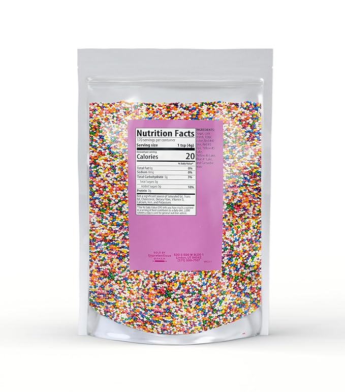 Rainbow Nonpareils Sprinkles By Unpretentious Baker, 1.5 lb, Round Sprinkles, Gluten Free, Clear Resealable Bag