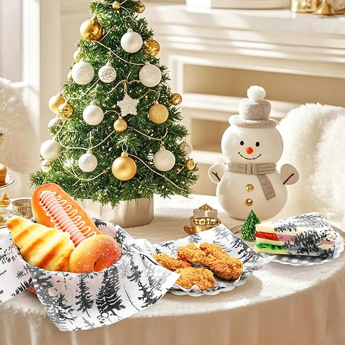 150Pcs Christmas Tree Deli Paper, 9.8 x 8.3'' Forest Grease Proof Food Deli Sheets, Resistant Sandwich Wrap Liners Greaseproof Food Wax Paper for Xmas Winter Party Supplies (Black)