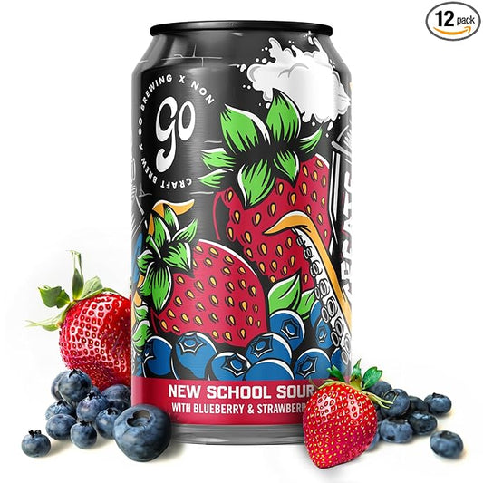 Go Brewing - New School Sour Berry - Non-Alcoholic Craft Beer - Small Batch, Low-Calorie Brew - Blueberry and Strawberry Flavor Profile - Bold & Smooth Finish - Ideal for Any Occasion (12 Oz, 12 Cans)