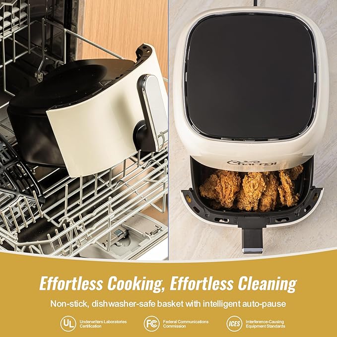 Charmi 5QT Air Fryer – Beautiful Retro Design, Stylish Countertop Look, Nonstick & PFAS-Free, Safe Auto Shutoff, Digital Touchscreen, 8 Cooking Presets (Cream White)