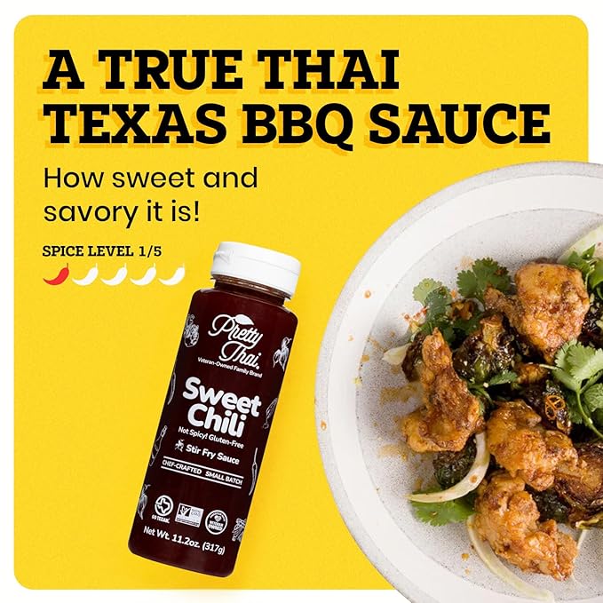Pretty Thai Sweet Chili Sauce, Gluten Free Certified Non-GMO Authentic Vegan Stir Fry, BBQ Condiment, Dipping Sauce, Rice Seasoning, 100% Natural (Pack of 6)
