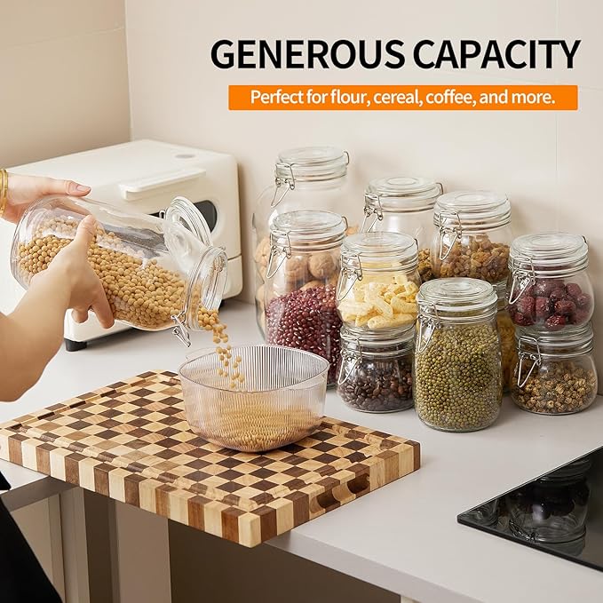 6 Pack 17oz Food Storage Jars with Airtight Lids, Preserving Seal Wire Clip Fastening Glass Containers, Canisters for Kitchen Organization, Flour, Cereal, Pasta, Sugar, Beans, Pickling Jars (17 Oz*6)