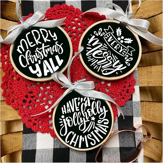 60pcs Christmas Stencils for Painting on Wood 3 Inch Small Nativity Ornament Reusable Holiday Xmas Drawing Stencil Templates for Wood DIY Crafts Card Paper Gift Home (Christmas Three)