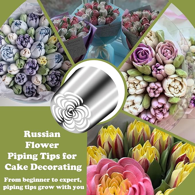 FANTEXY Extra-Large Russian Piping Tips Set,Russian Flower Piping Tips for Cake Decorating,Large Flower Piping Tip,Floral Piping Tips Set for Frosting Tips,Icing Rose Flowers for Cake Decorating,SL57