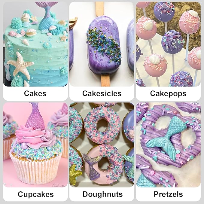 HUEBEATY 6-in-1 Mermaid Sprinkles Edible Set – 180g Seashell Candy, Jimmies, Mermaid Tail Sprinkles, Blue & White Pearls, Sanding Sugar – Edible Mermaid Cake Decorations for Cupcakes, Cookies, Ice Cream & Summer Desserts Decorating
