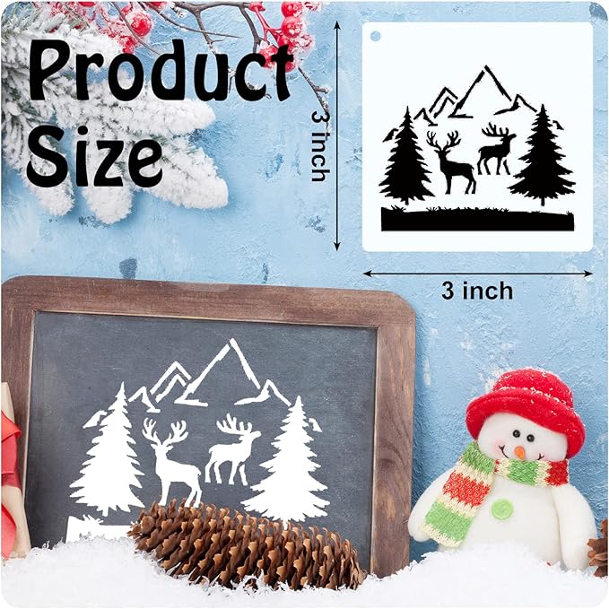 66 Pcs Small Stencils for Crafts Reusable 3 Inch Stencils for Painting on Wood DIY Craft Paint Template for Wall Home Decor Card Rock Canvas Drawing Holiday Ornament(Deer)