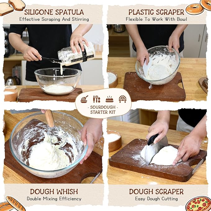 Sourdough Starter Kit,40oz Sourdough Starter Jar with sealed Lid,2 Banneton Bread Proofing Baskets (9”Round & 10”Oval),Bread Making Supplies Tools,Complete Sourdough Bread Baking Supplies