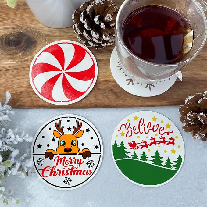 25 Pcs Christmas Stencils for Crafts Reusable 4 Inch Small Christmas Stencil for Painting on Wood Ornament Card Making Window (25 Christmas 4in)