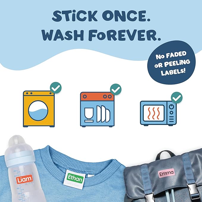 TagBuddy® Personalized Daycare Name Labels for Kids [70pcs] - Waterproof Name Stickers for School, Baby Bottles & Clothing - Custom Name Stickers - Washable Stick On Labels (1.2”x0.5”)